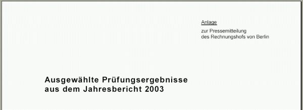 Rechnunghof von Berlin - Jahresbericht 2003