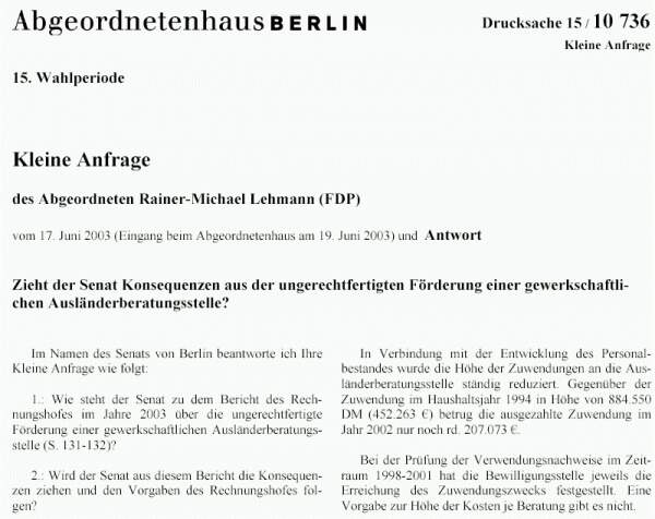 Kleine Anfrage - Lehmann (FDP)